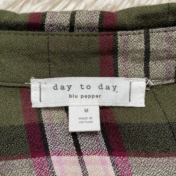 🎉HP🎉 Blue Pepper Day to Day Button Down Plaid Shirt 💗 Olive Cranberry White - Picture 13 of 14